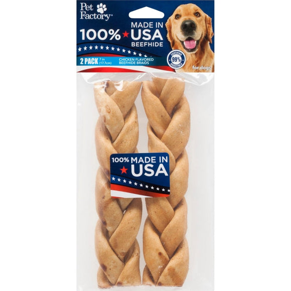 Pet Factory USA Beefhide Braided Sticks (Natural, 12inch/1 pack)